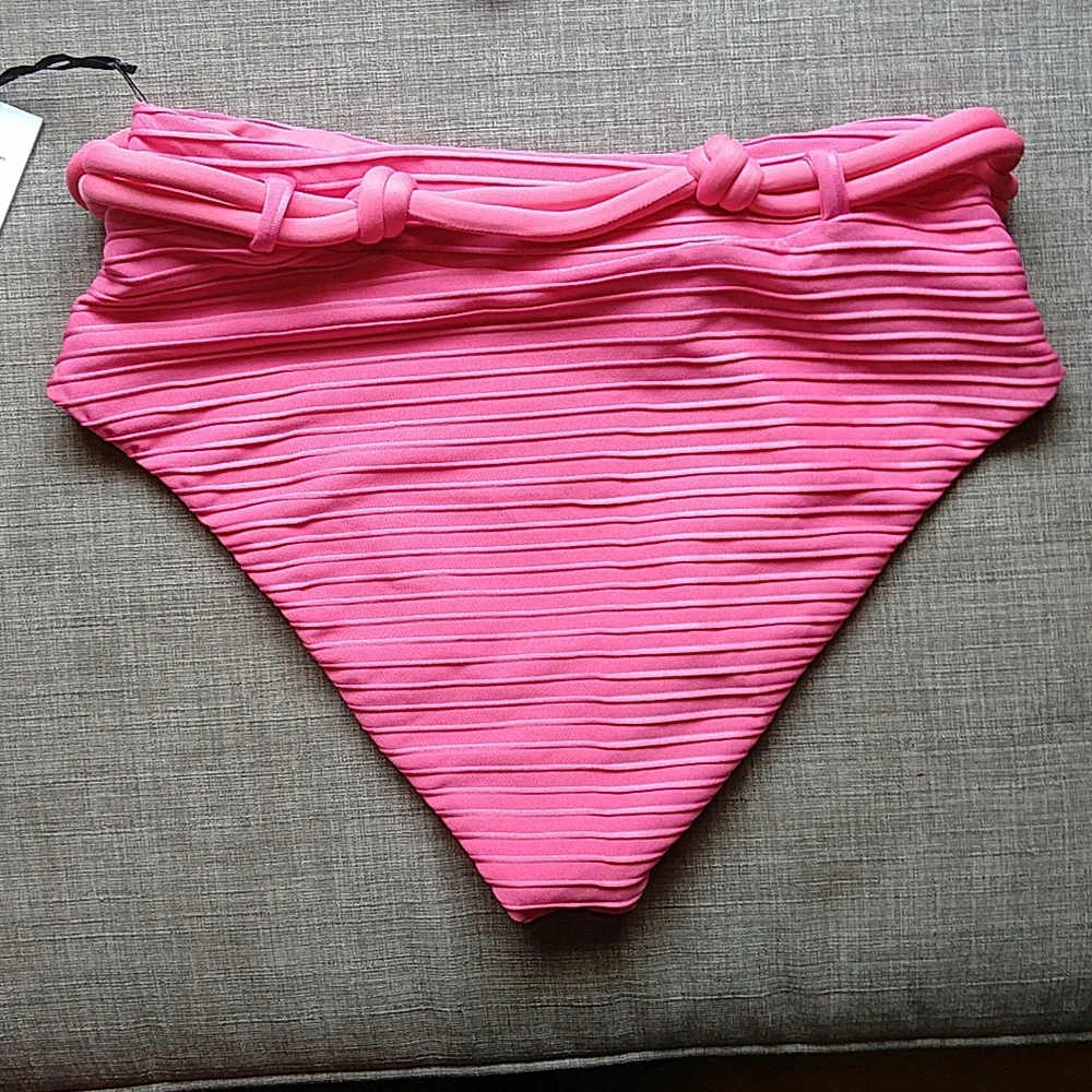 Revel Rey Bright Pink Bandeau Strapless High Rise Bikini Resort Claire Hayes